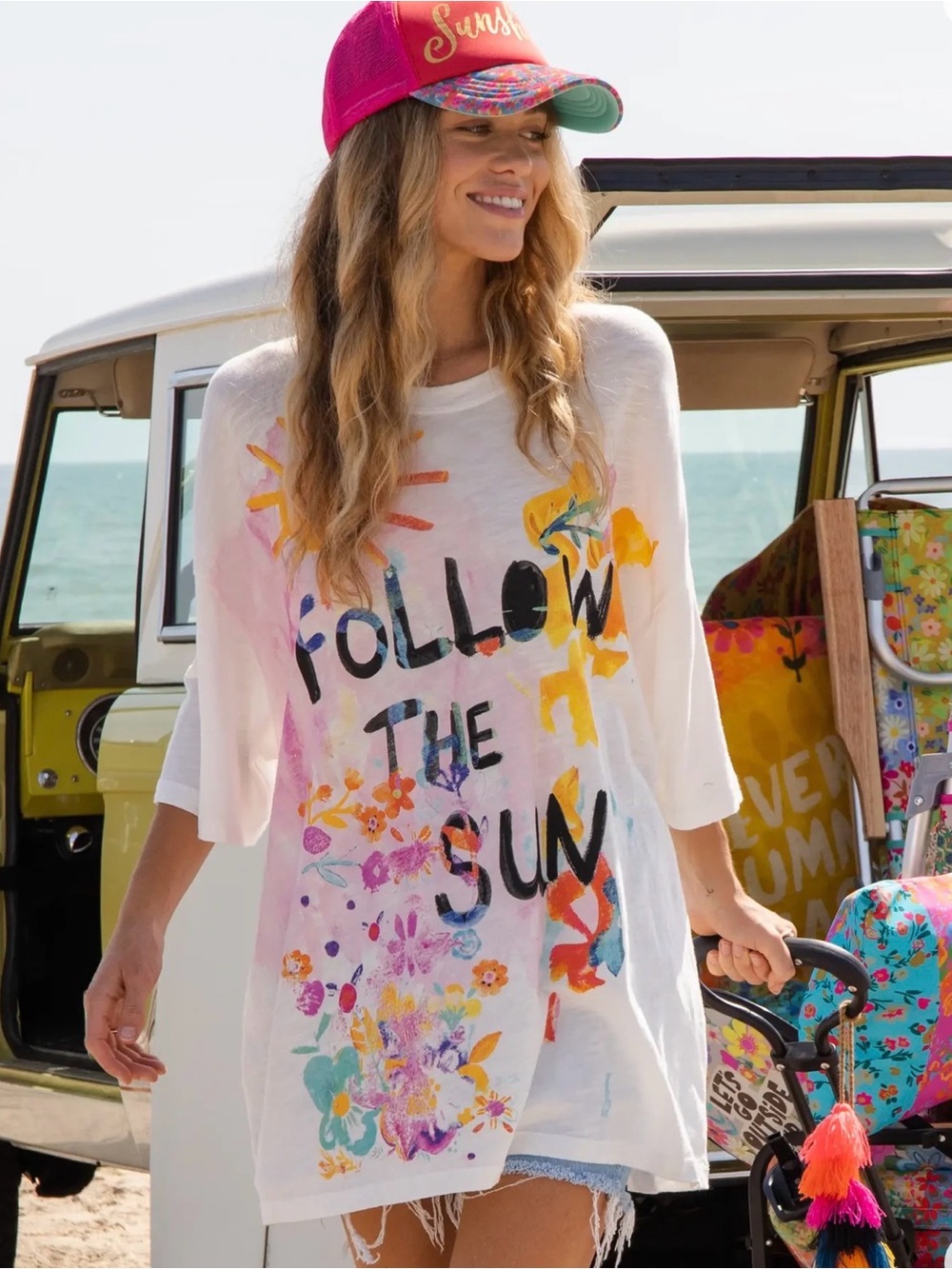 Natural Life One Size Cotton Easy Tee in Follow The Sun White